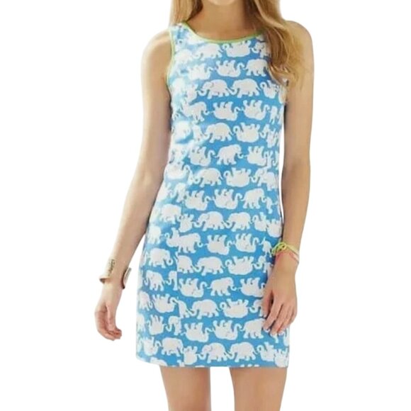 LILLY PULITZER Mini Dress, 2, Blue/White Elephants, Cathy Shift, Tusk in Sun - Picture 16 of 16